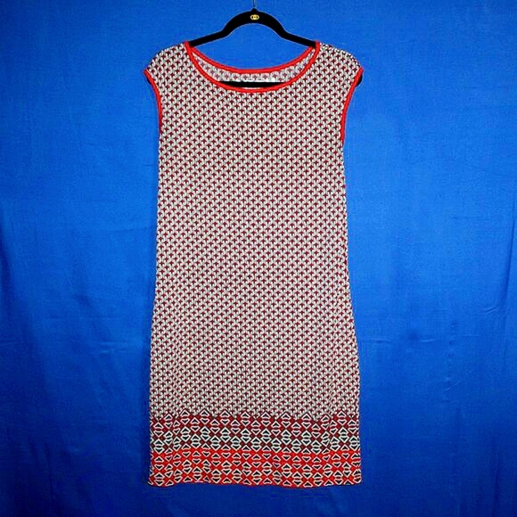 Studio M Geometric Print Midi Dress - Women's Size S - Red & Gray - Sleeveless - Picture 2 of 5
